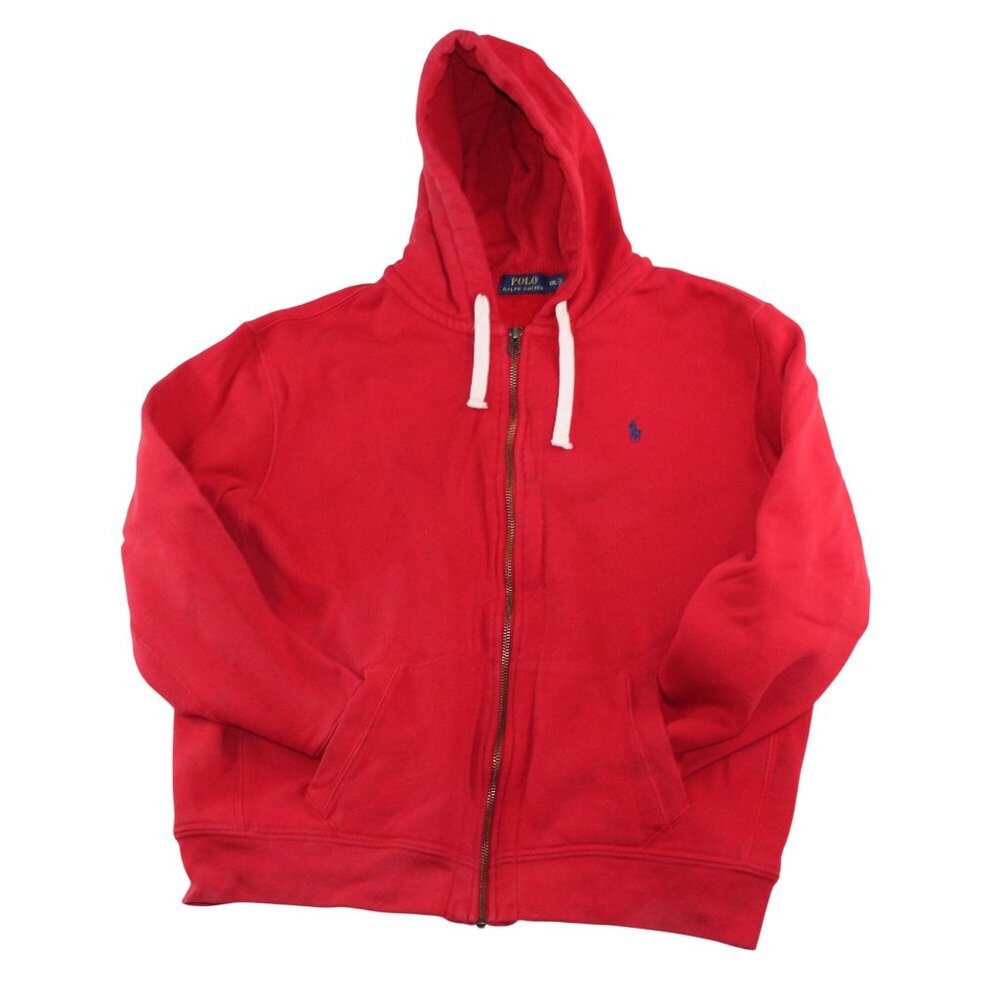 Polo Ralph Lauren 2XL Red Full Zip Distressed Hoodie Sweatshirt Blue Pony - Picture 4 of 14
